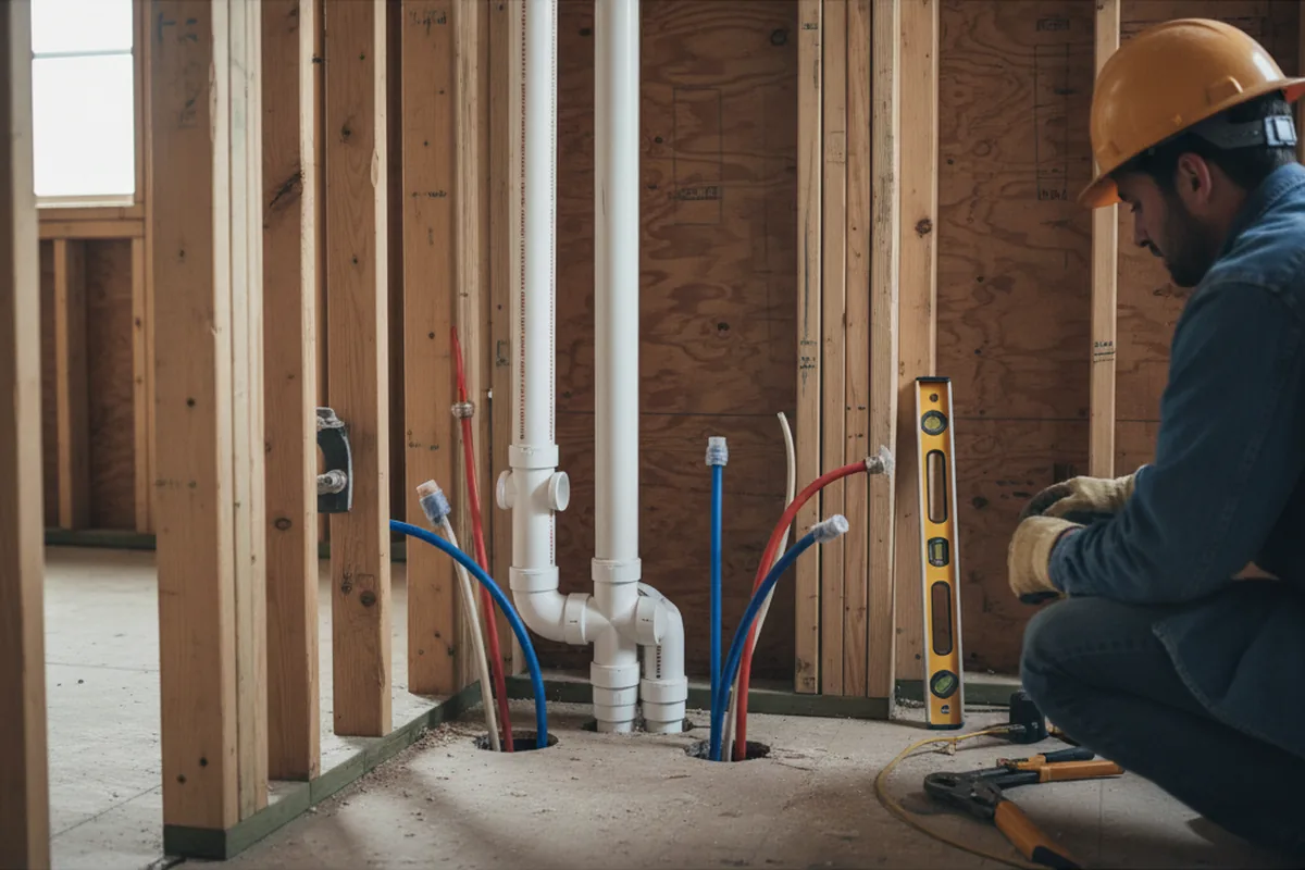 Drain and supply rough-in during Drain Cleaning in Panorama City